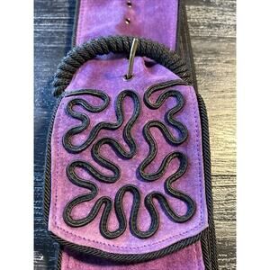 Vintage Purple Suede Black‎ Scroll Belt Size Size Small 3.5” Wide Rope Buckle